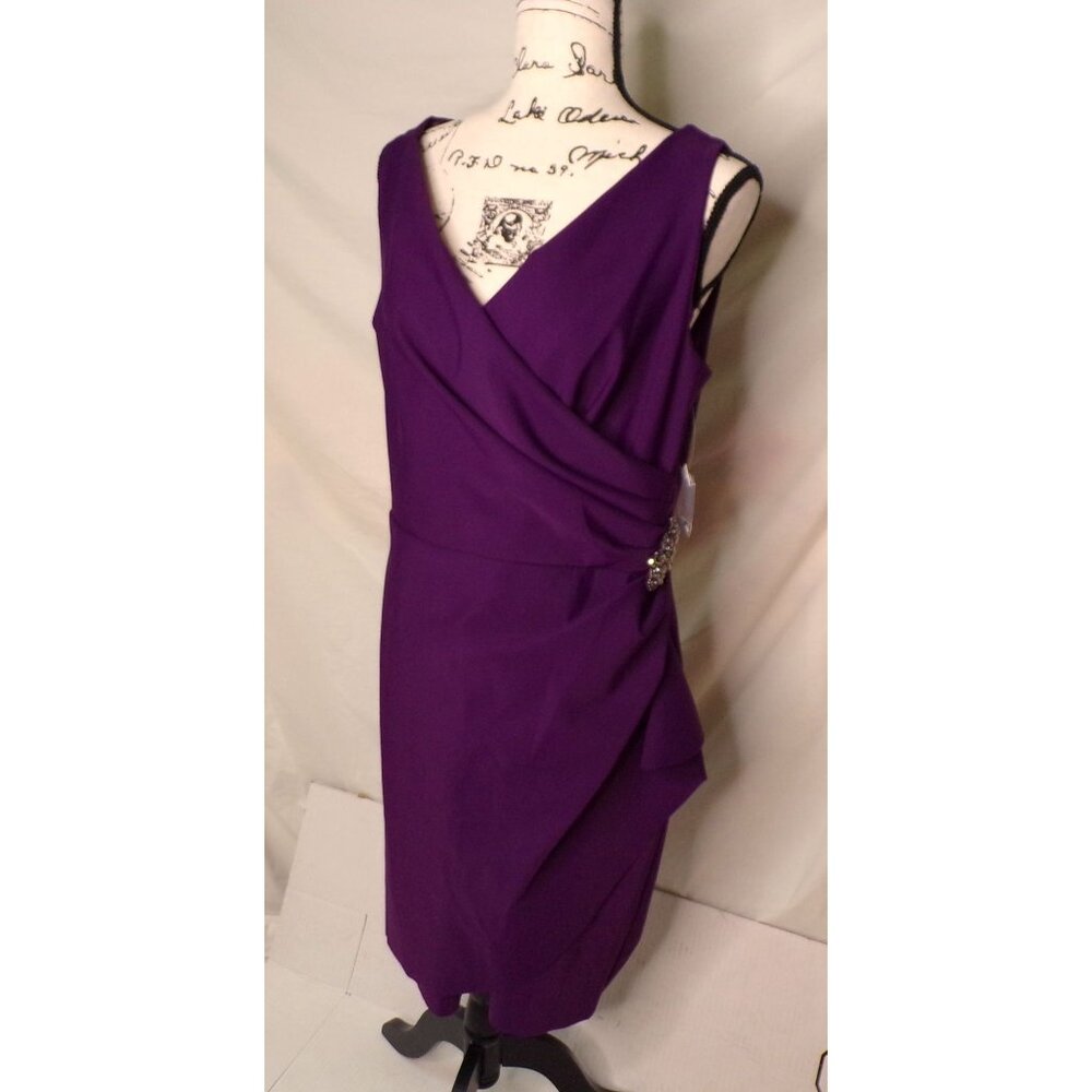 🆕ALEX EVENINGS Side Ruched Embellished Cocktail Dress Purple 14 - Picture 9 of 11